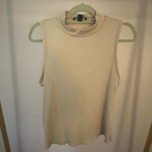 Attention Cream, Ribbed Sleeveless Tank Top, Size Medium